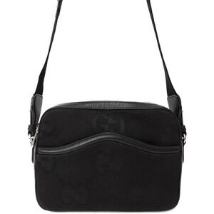 GUCCI Jumbo GG Messenger Crossbody Bag Black